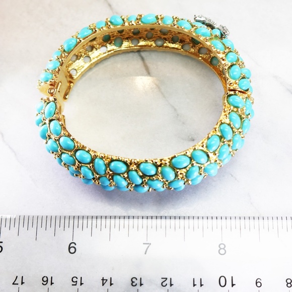 ⚜️ Vintage Kenneth Jay Lane Crystal Starfish Turquoise Cabochon Bracelet - Picture 13 of 16